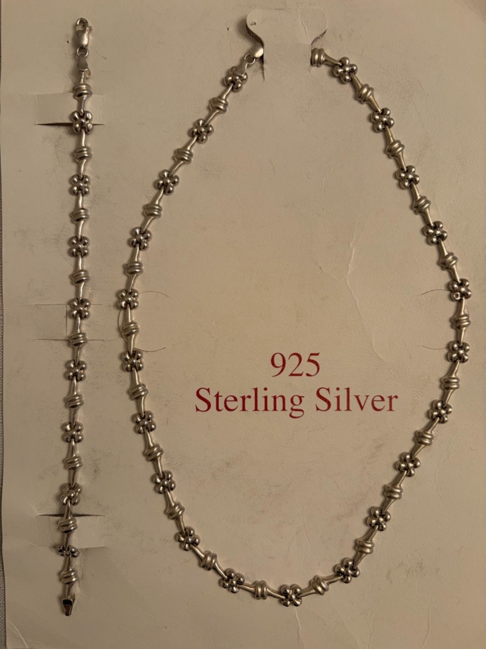 Sterling Silver 925 Flower Style Necklace and Bracelet Set